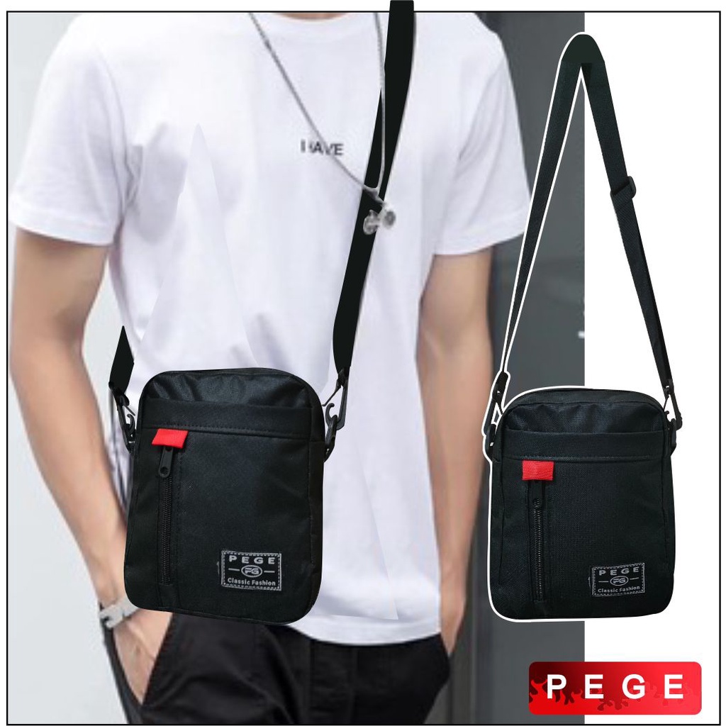 Slingbag Bahu Pria Tas Slempang Motif Hitam Polos Keren Slempang Kasual - PEGE - 8909