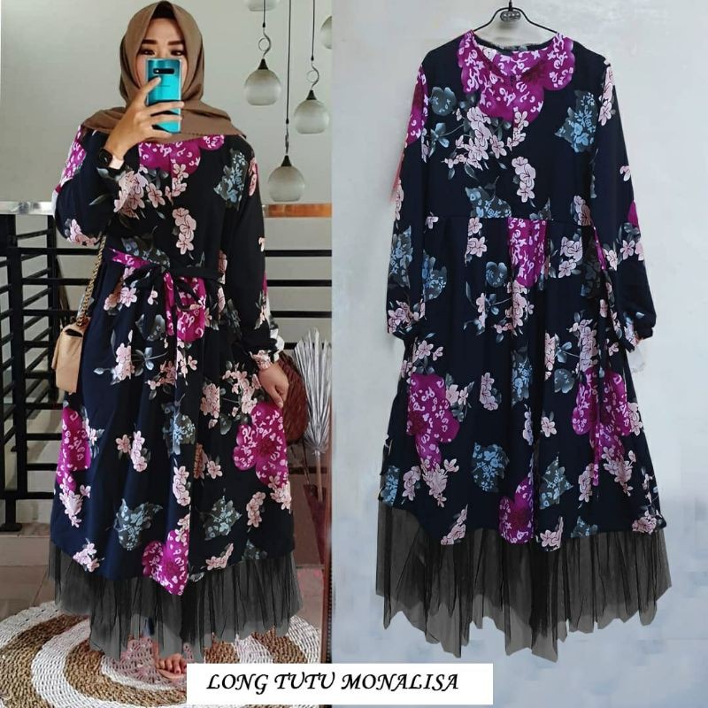 LONG TUNIK TUTU BUNGA MONALISA Baju Gamis Wanita Syar'i Muslim Dewasa Gamis Wanita Sultan Modis LEBA