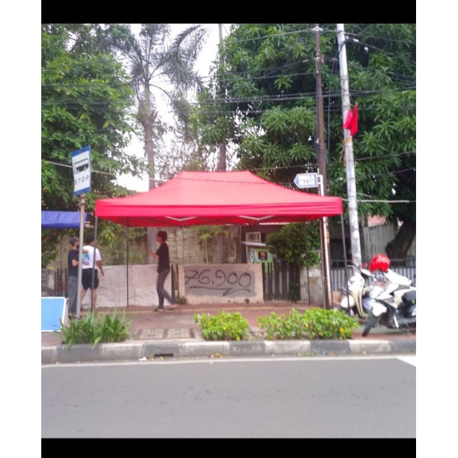 tenda lipat ukuran 3x4,5 besi holo hitam