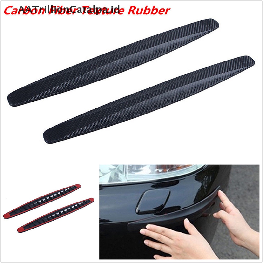 Aatrillioncatalpa 2pcs Strip Pelindung Pinggiran Bumper Mobil SUV Motif Carbon Fiber Warna Hitam