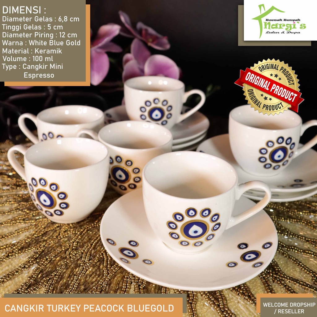 Cangkir Kopi/Teh Keramik Set Espresso Turkey/Arab Mewah Luxury (Isi12) Bukan Sango Best
