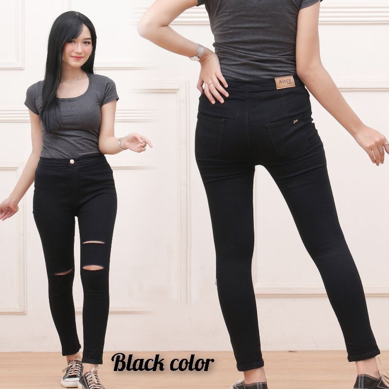 CELANA HW HIGHWAIST JEANS RIPPED BAHAN TEBAL MELAR