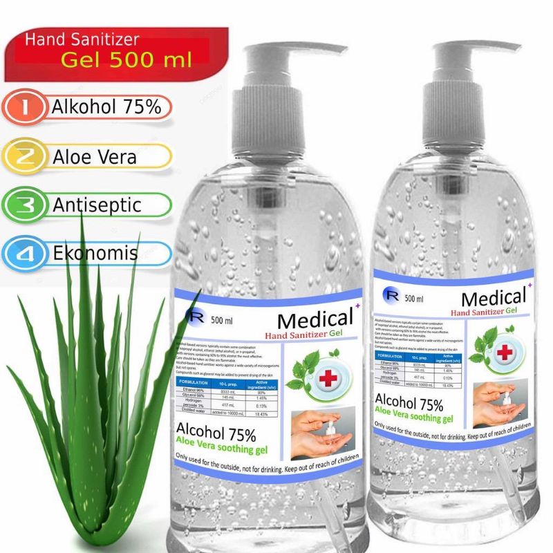 hand sanitizer gel &amp; cair 500 ml aroma aloe vera izin kemenkes