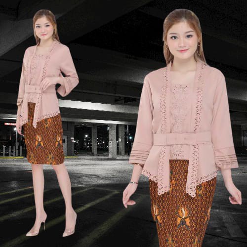 Newtrendy89-Atasan kebaya kutu baru motif laser Amora/Aplikasi Mote2