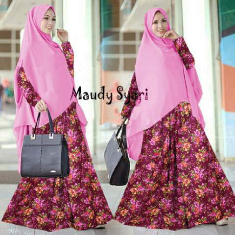BAJU BUSANA MUSLIM GAMIS MAUDY SYARI UNGU KATUN BERGO PAD 2 LYR