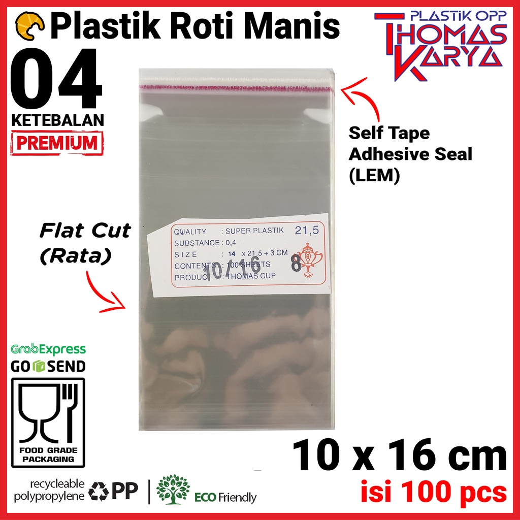 Plastik OPP Lem 10x16 TEBAL Isi 100 Kantong Roti Roti Manis Kemasan Kue Donat Seal