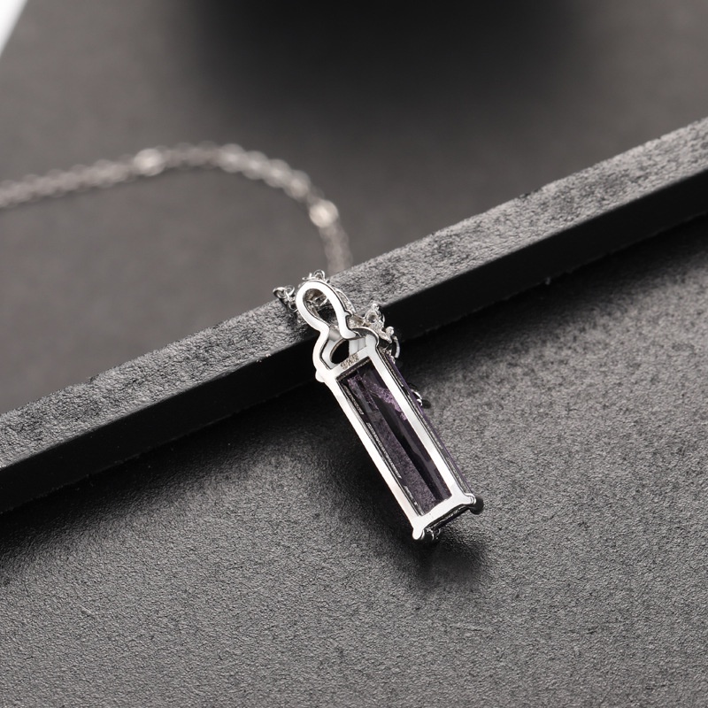 [Ready Stock]Fashion Plated S925 Sterling Silver Rectangle Amethyst Diamond-Studded Necklace