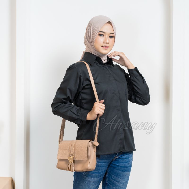 Kemeja Basic Wanita/Kemeja Polos Wanita/Kemeja Toyobo / Baju Atasan Kemeja Wanita Korean Casual Halus Hitam Maroon Putih