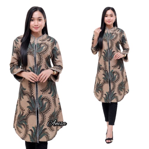 EMHABATIK |Ziper Zebra Batik Wanita Tunik Seragam terlaris-BOMBAY KREM