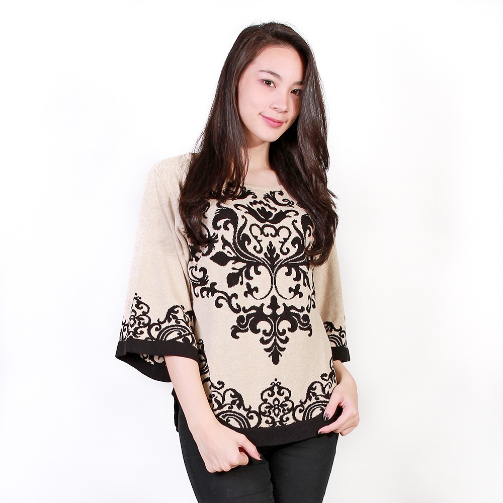 Gaia Blouse Poncho Tribal Wanita - Cream