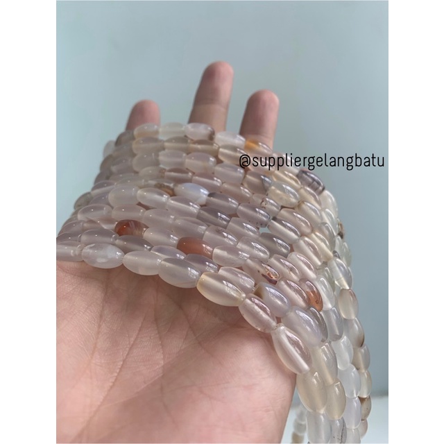 batu alam Penden tabung white agate 6 x 11 mm giok akik indian putih
