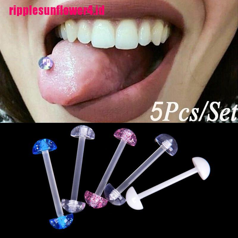 5pcs / set Anting Tindik Lidah Bentuk Barbel Bahan Akrilik Warna Campur