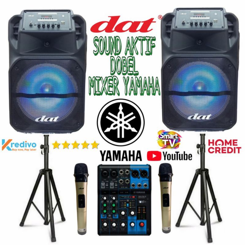 Paket Sound Mixer Yamaha Speaker Aktif Dobel DAT 12 IN 2 Mic Wireless
