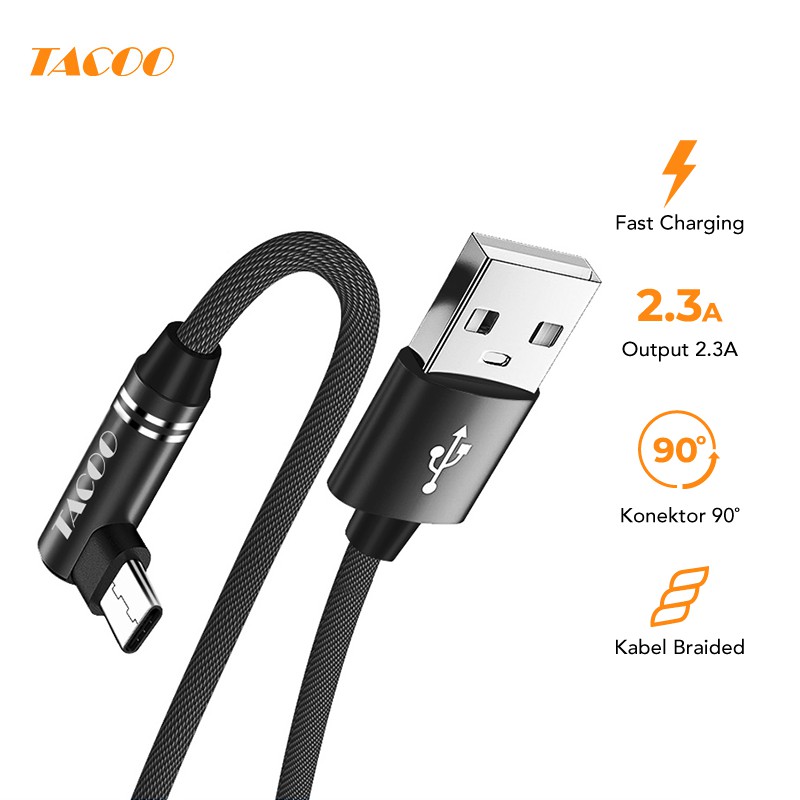 

Tacoo Kabel Data USB 3.0 to Type C Cable 1m Charging Nylon Type-C 90 Derajat Braided Pengisian Cepat