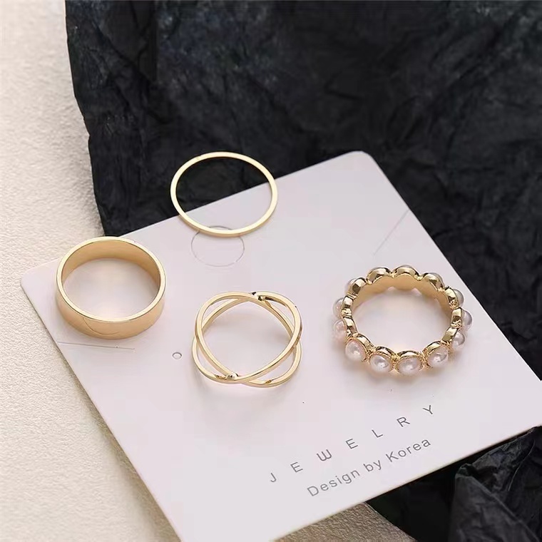 IFYOU 3pcs / Set Cincin Mutiara Warna Emas Gaya Korea Untuk Wanita