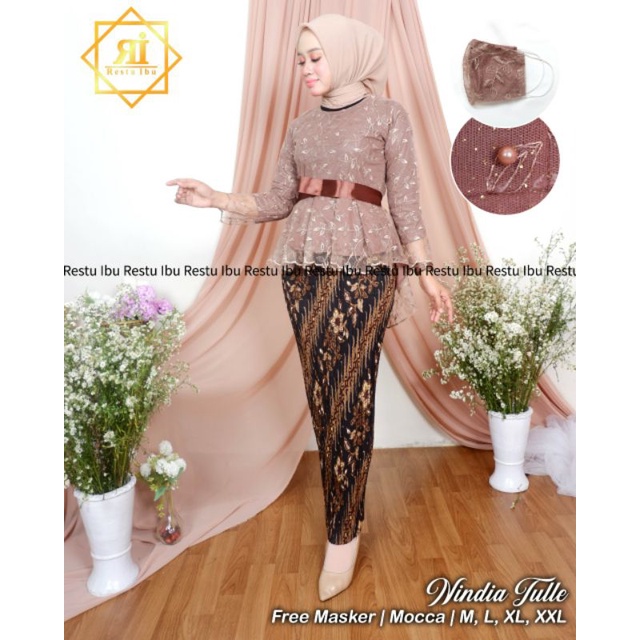 setelan kebaya aurora tulle mutiara/kebaya wisuda/kebaya kartini/kebaya terbaru/kebaya murah/kebaya