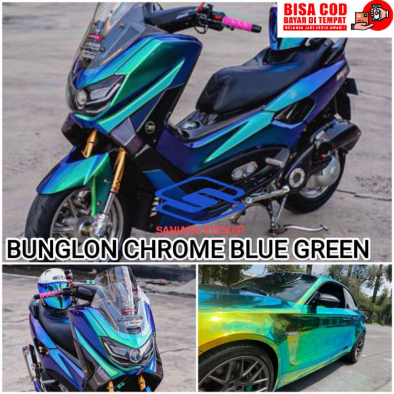 Skotlet Stiker Lembayung Chrome Biru Hijau Stiker Motor Premium