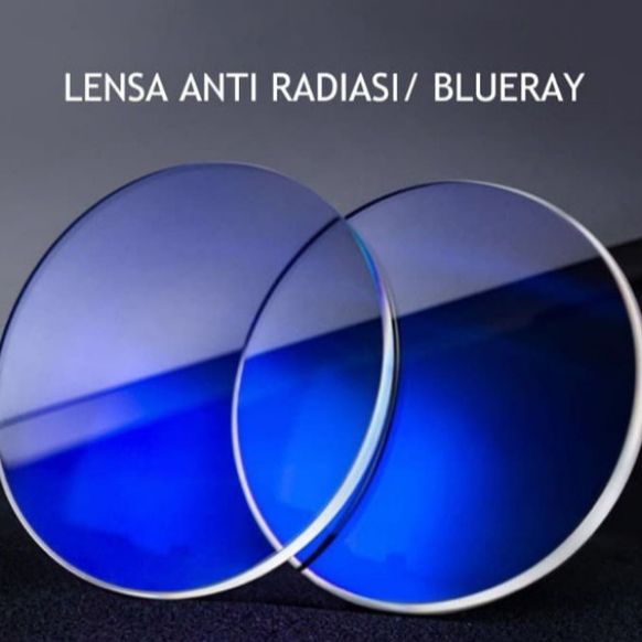 Lensa kacamata blueray coating biru (kilauan biru saat terkena pantulan cahaya)