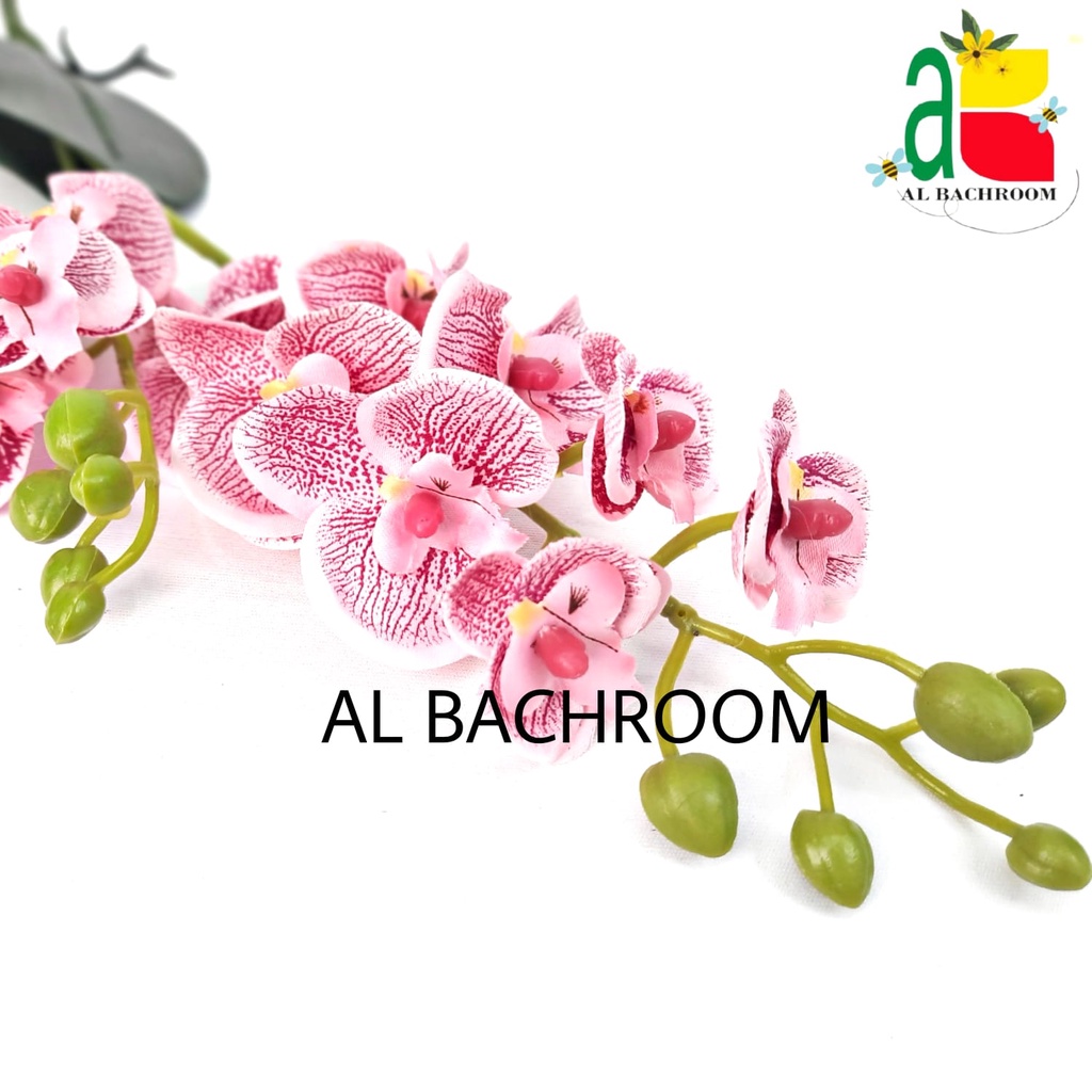 BUNGA ANGGREK ARTIFICIAL DAUN 2C K12 KAIN B8023 BUNGAPLASTIK  DEKORASI RUMAH WEDING TANAMAN PALSU