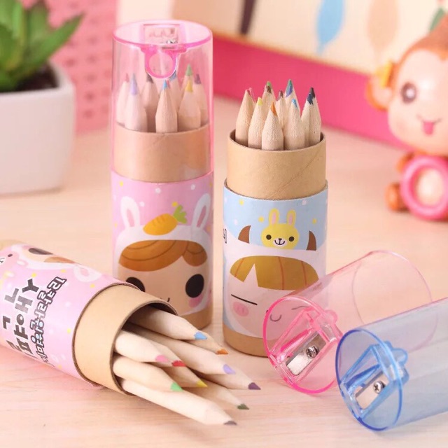 PWA053 Pensil Warna Mini Motif Girl / Pewarna Pensil Kayu dan Penggerik