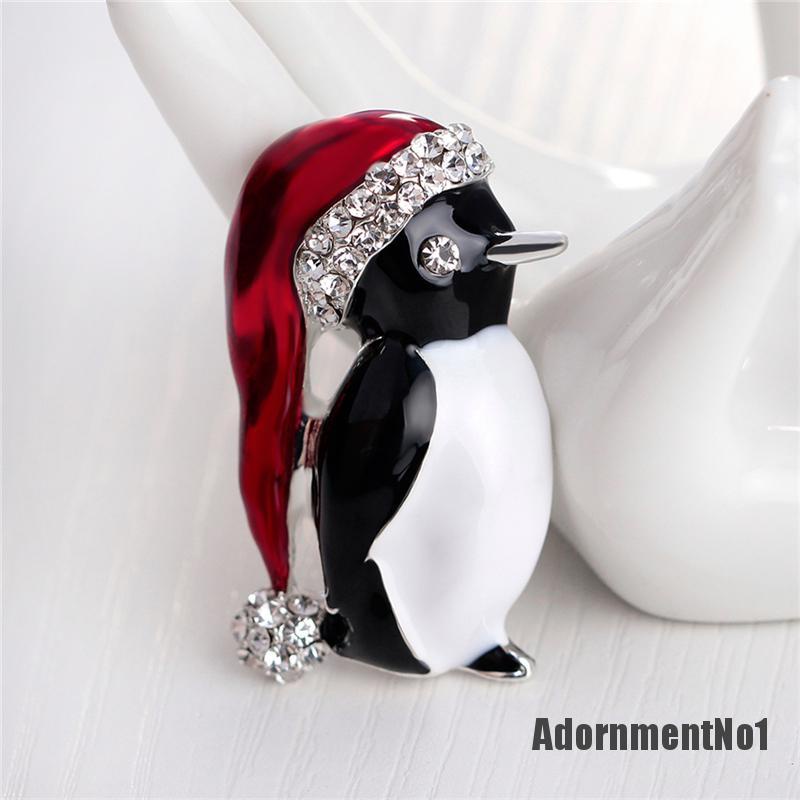 (Adornmentno1) 1pc Bros Pin Bentuk Penguin Aksen Berlian Imitasi Untuk Wanita / Pesta Natal