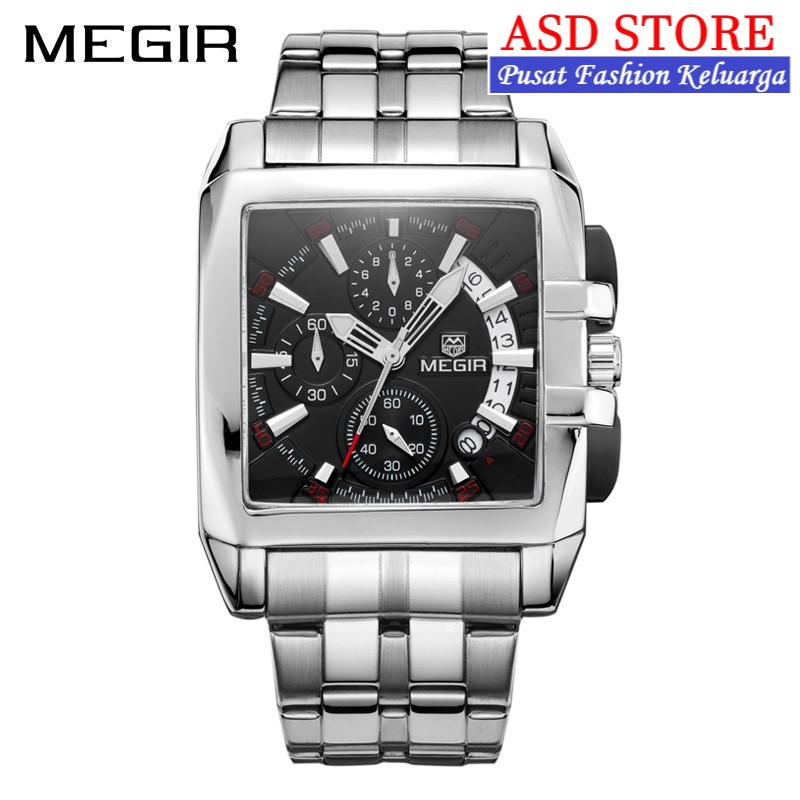 • ASD STORE ™ • MEGIR 2018 Jam Tangan Pria Tali Stainless Steel Crono Aktif