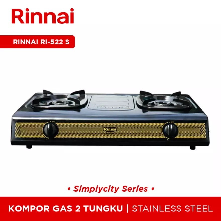 RINNAI Kompor Gas RI 522 S - 2 Tungku - Garansi Resmi 1 Tahun