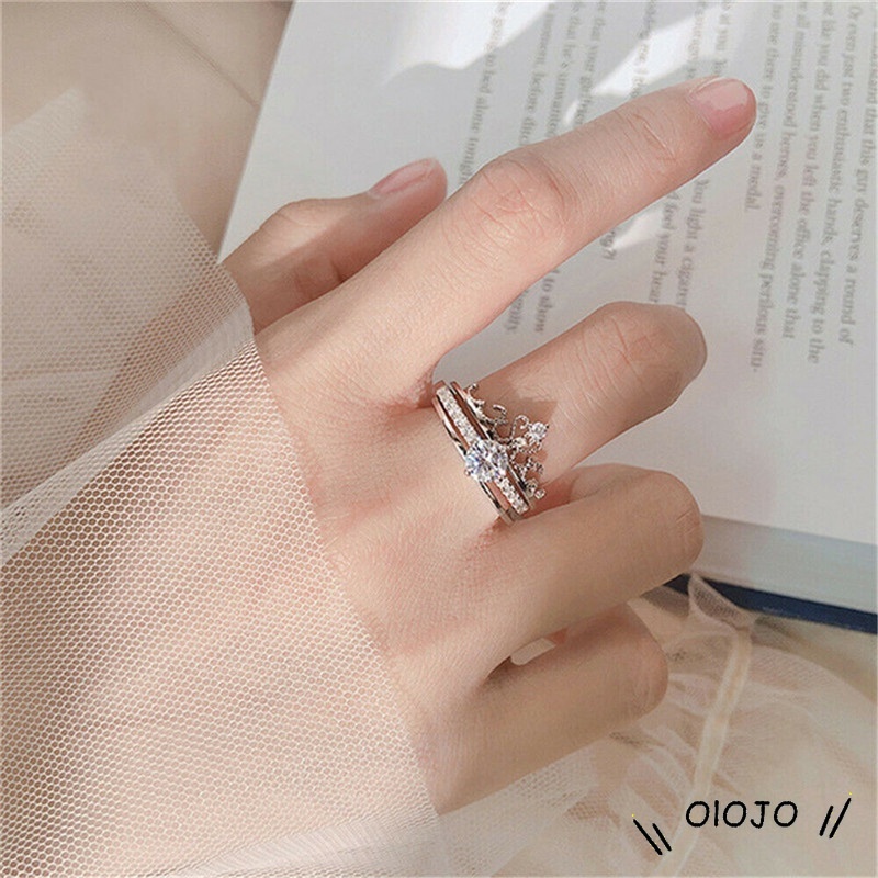 Korea Cincin Wanita Mahkota Berlian Aksesoris Fashion - Ol