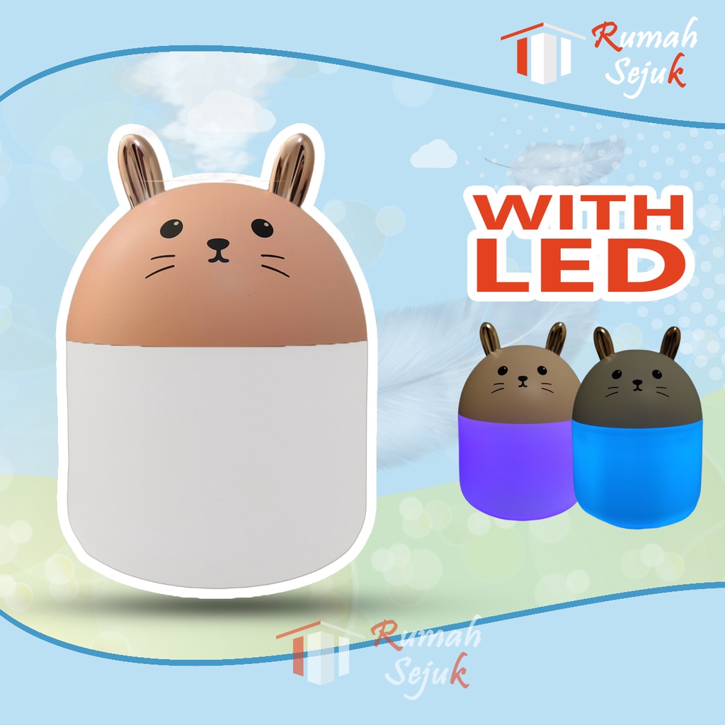 RS - Air Humidifier Diffuser Aromaterapi Alat Pengharum Ruangan Difuser Disfuser Unik Lucu Kucing RS-H32 Humdifier Purifier Difusser Defuser Humidifer Humadifier Humudifier Dispuser Humifider Portable Mobil Car Uap Hiasan Kamar Lampu LED Free Gratis Oil-Bunny Pink + 6 OIl