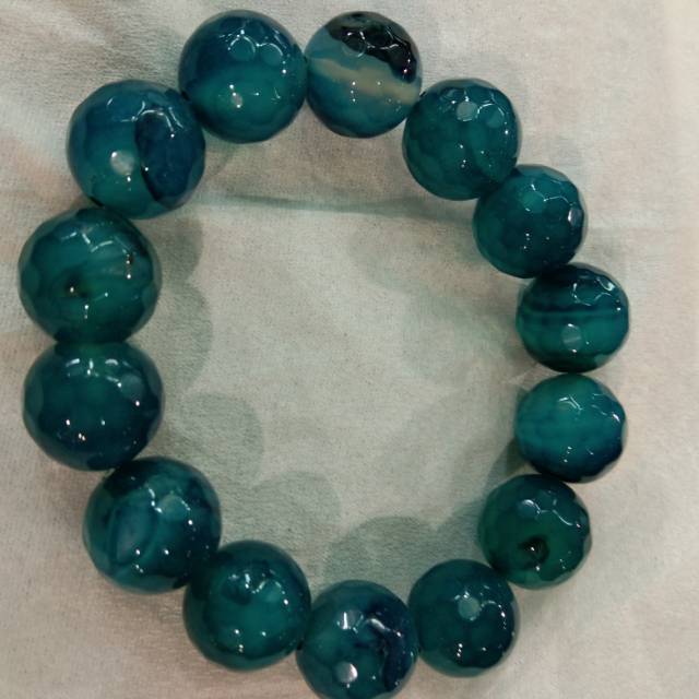 Gelang Batu Agate Biru 14 mm Cutting Asli Balikpapan Kalimantan