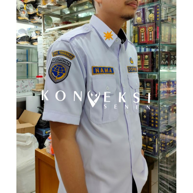 SERAGAM DISHUB ATASAN PUTIH|KEMEJA DISHUB free logo daerah
