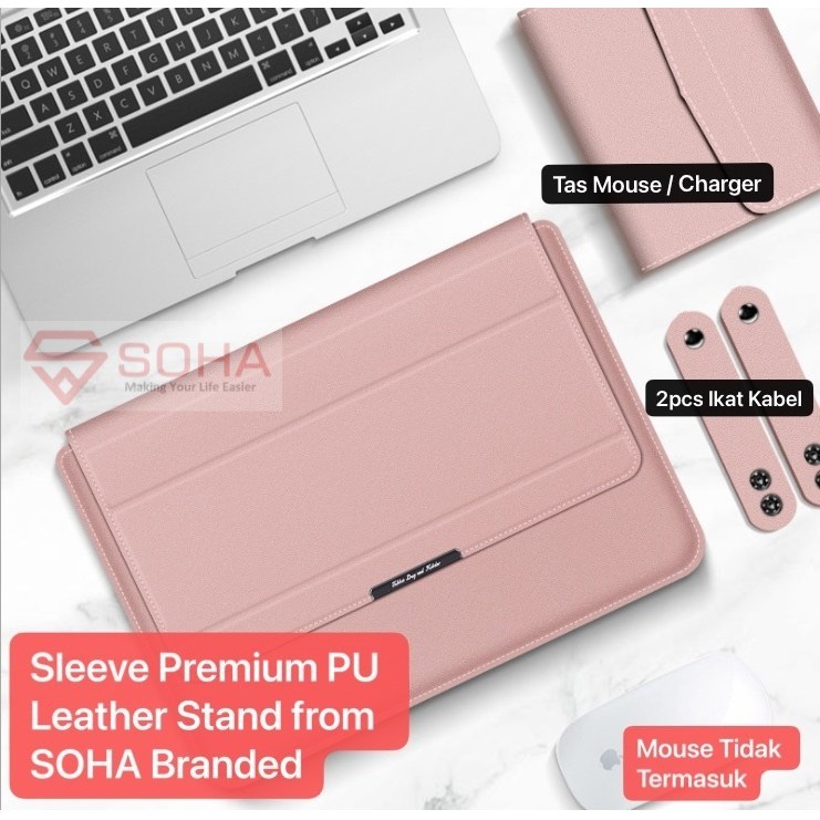 LC-01 SOHA 13 15 Inch Case Stand Sleeve PREMIUM PU LEATHER Kulit MACBOOK Air Sarung LAPTOP Skin Pro