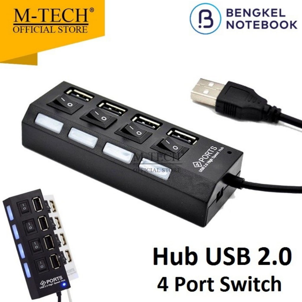 USB Hub 4 Ports 2.0 M-Tech Mtech Hi-Speed 480Mbps