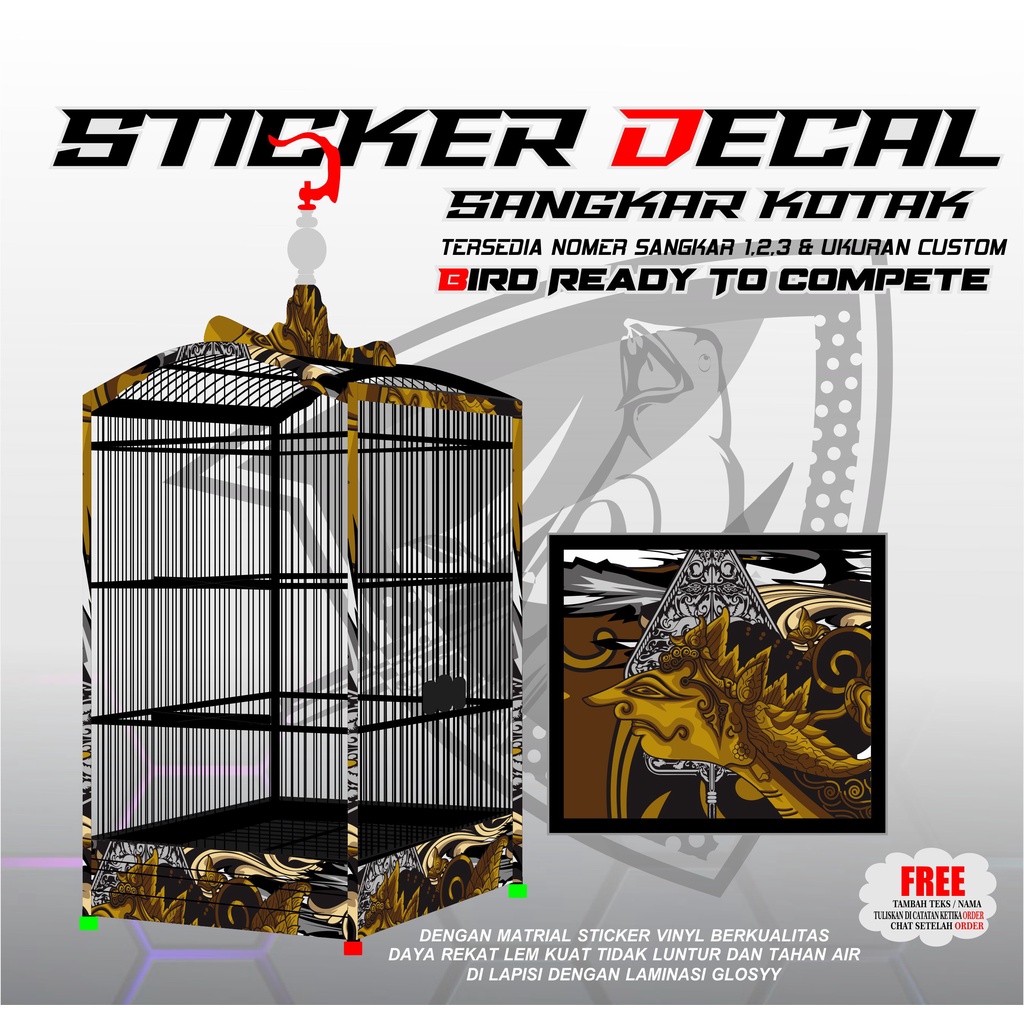 STICKER DECAL SANGKAR BURUNG KOTAK TEBOK EBOD NOMER 1,2,3 GAMBAR WAYANG KEREN