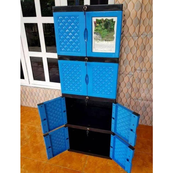 lemari plastik kaca mini polos susun 4