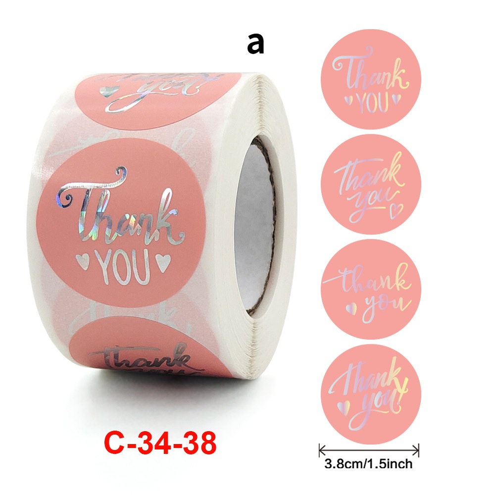 500pcs / Roll Stiker Bulat Tulisan Thank You Warna Pink Untuk Dekorasi Pernikahan - 90