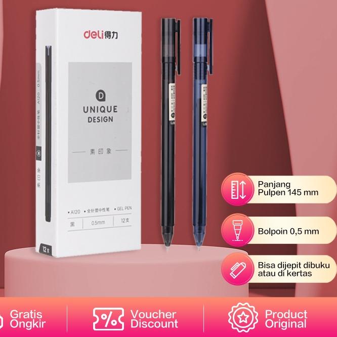 

Ready Stock Deli Gel Pen / Pulpen Gel 0.5mm Tinta Hitam Isi 12 Desain Unik A120**