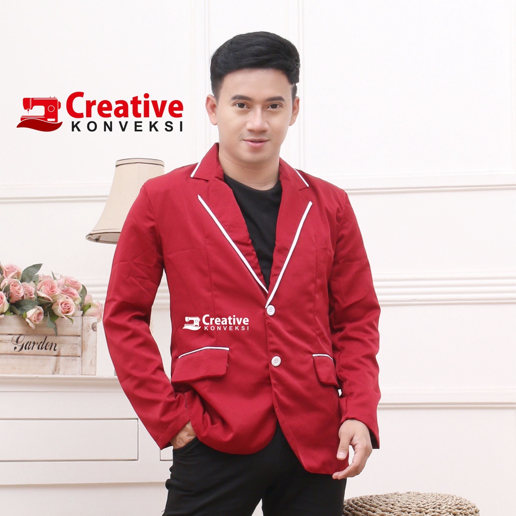 (BISA COD) jas almamater sekolah warna merah maroon lis putih / jas kampus / blazer pondok pesantren / jas osis / jas irmas / jas murah