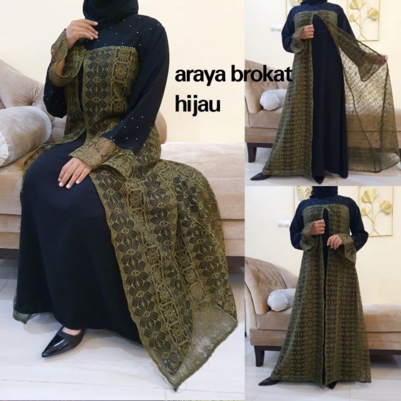 Baju Muslim Abaya Bordir Araya Kombinasi Brokat