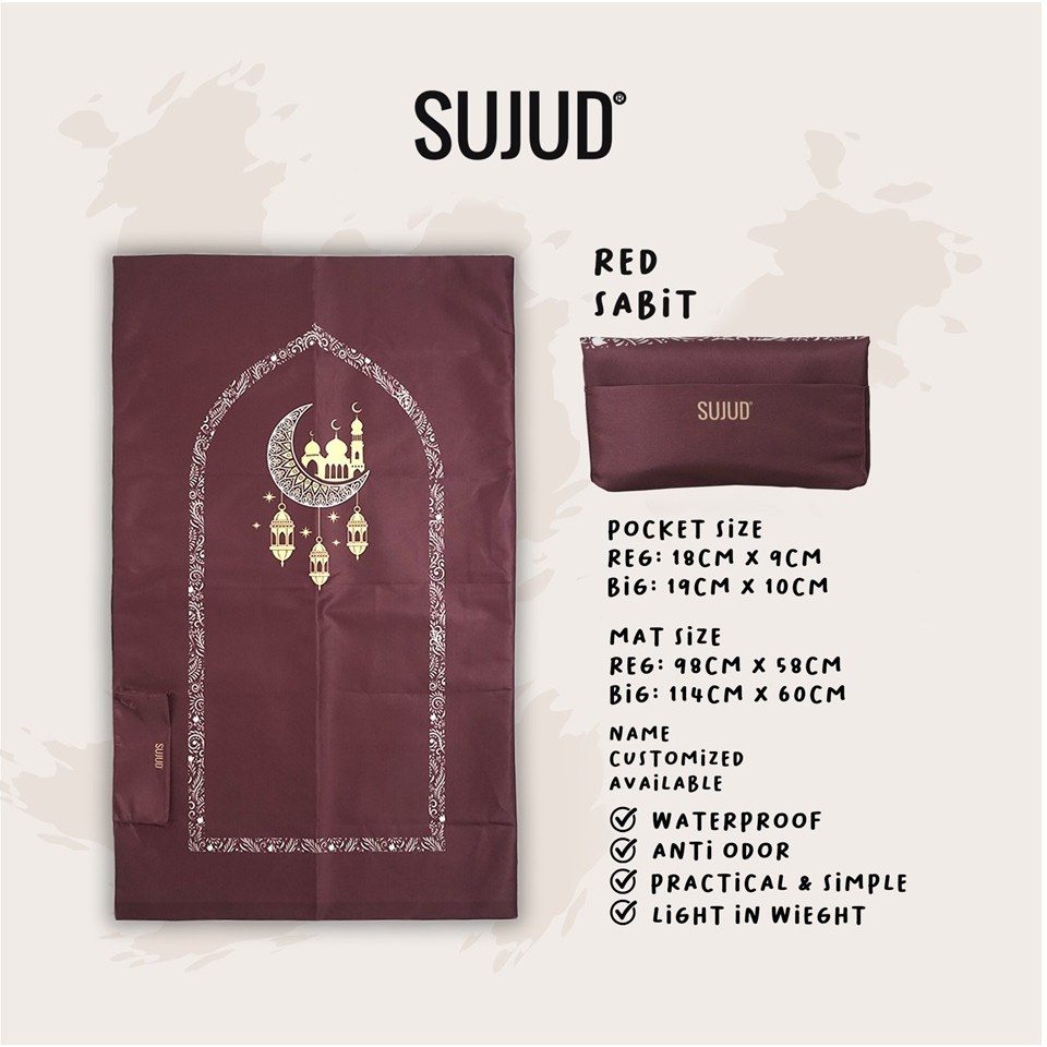 Sajadah Saku Lipat Premium Anti Air by Sujud Red Sabit | Sajadah Travel Portable