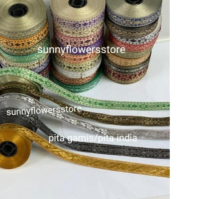 ✈ per roll /pita gamis/ renda india/ renda dubai /pita bordir lebar 2cm isi 17 yard(15meter) ➫
