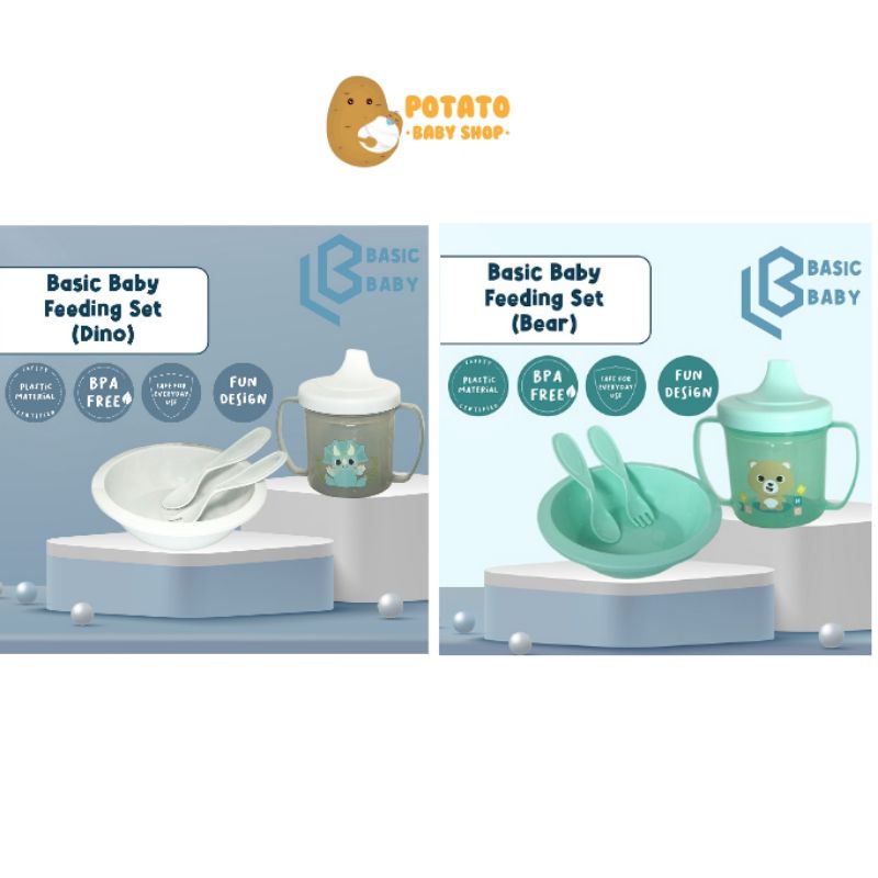 Basic Baby Feeding Set Dino &amp; Bear - Peralatan Makan Anak