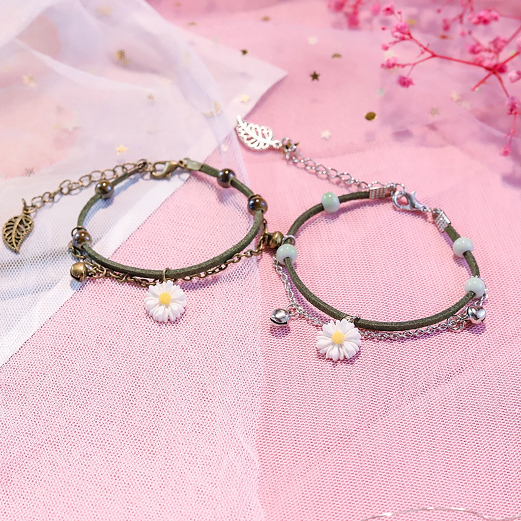 Hu Hu Hu Hu Hu Alat Bantu Pasang Kacamata♡ Gelang Double Layer Adjustable Desain Daun Chrysanthemum Gaya Vintage Untuk Wanita