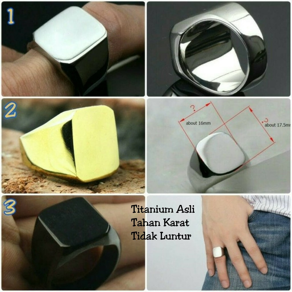 Cincin fashion aksesoris titanium square kotak hitam black gold silver premium pria wanita