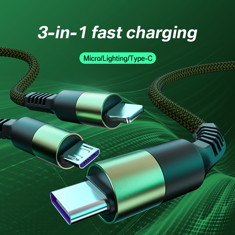 Kabel Charger 3 In 1 Micro Usb Tipe C Multi Port Fast Charging Untuk Handphone