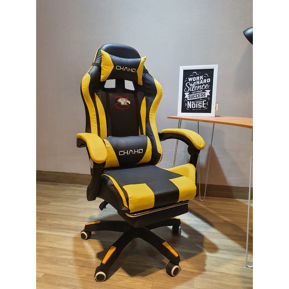 Premium Quality Kursi Gaming Game Chaho Chair Computer Kursi Kerja Hidrolik Murah Kursi Balap-313 Yellow BlackFoot