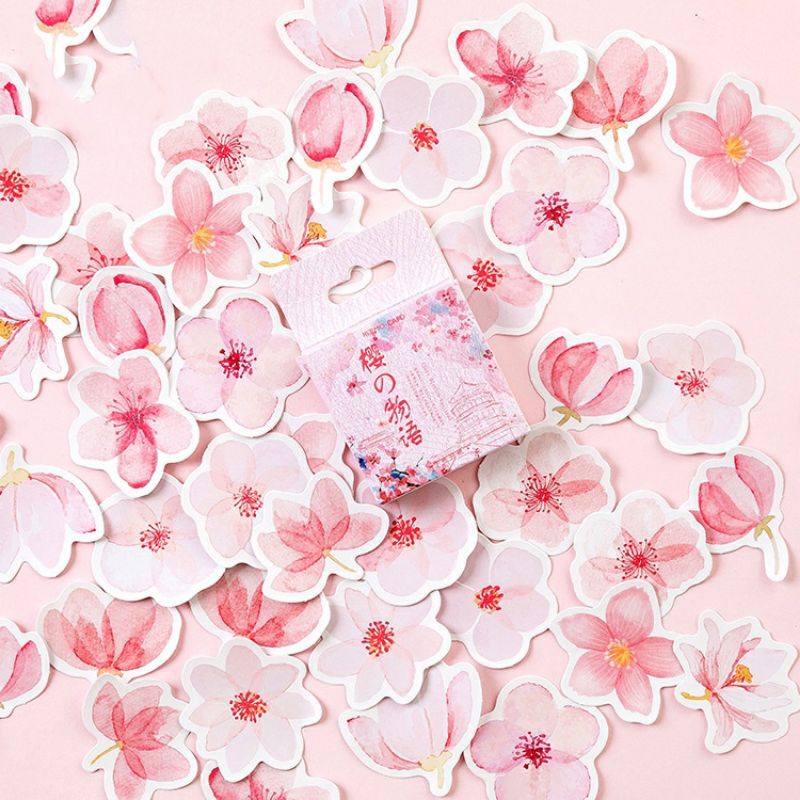 

YOKUCHI || 45Pcs Stiker Motif Cherry Blossom Warna Pink untuk Scrapbook / Jurnal / Diary