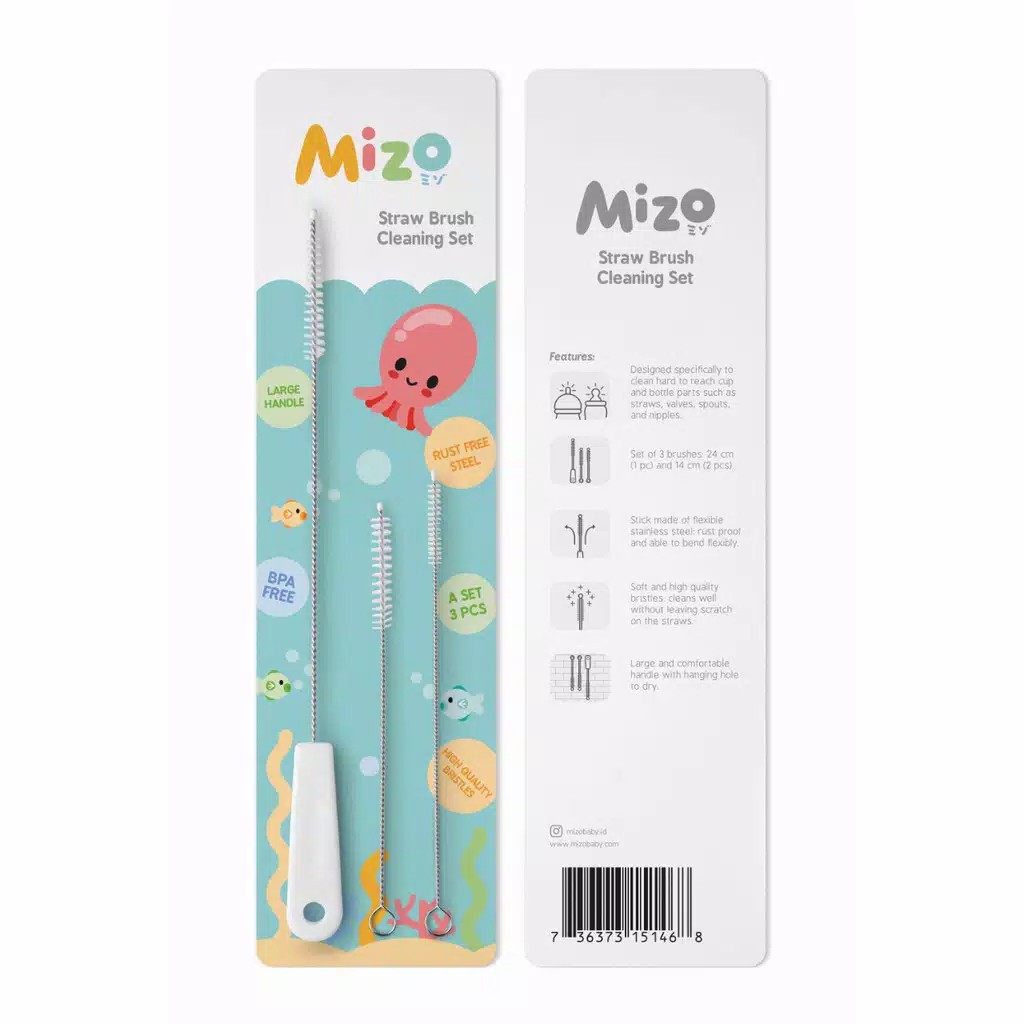 Mizo Straw Brush Cleaning Set - Sikat Sedotan Bayi / Botol / Dot isi 3