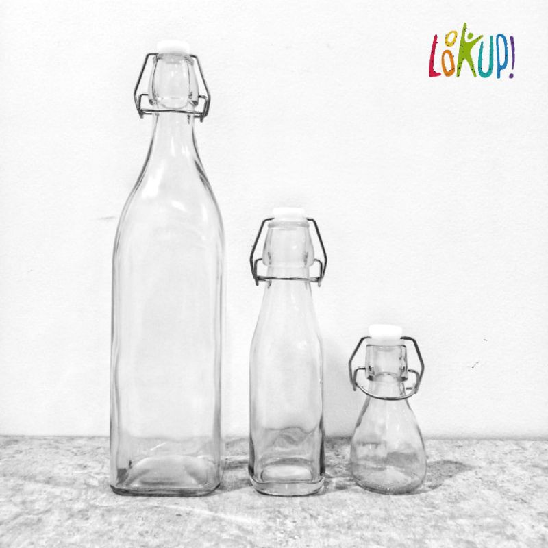 BOTOL KACA JEPIT / SWING BOTTLE white/Glass Bottle Minuman Kopi/Susu/Juice/Teh/Jus/Minyak/Oil