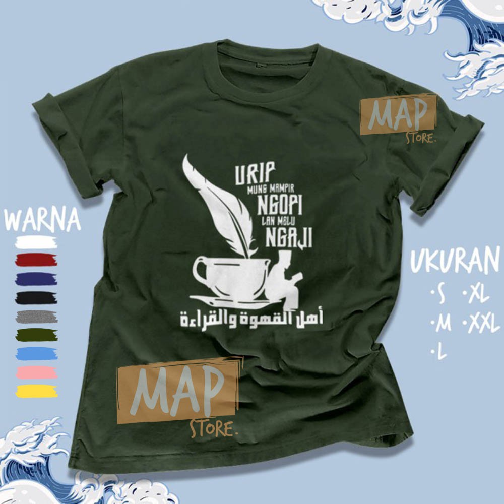Kaos Santri Islami URIP MUNG MAMPIR NGOPI LAN NGAJI - Baju Distro Dakwah Muslim Premium | MS1731-1